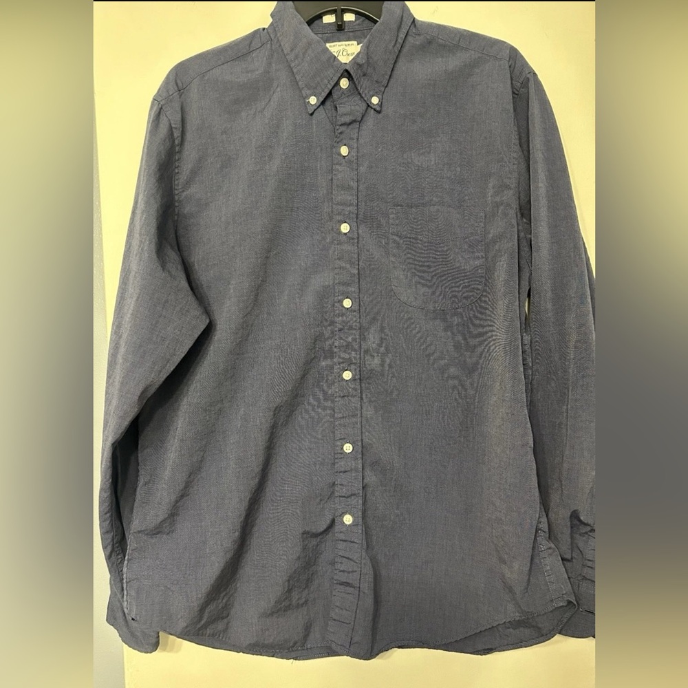 J.CREW Men's Secret Wash Denim Blue Long Sleeve Button-Down Shirt, Size Large